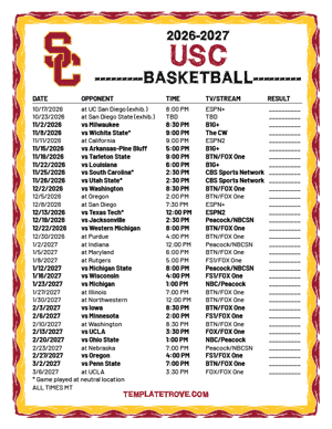 USC Trojans Basketball 2026-27 Printable Schedule - Mountain Times