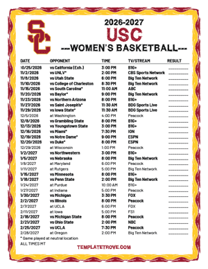 USC Trojans Women's Basketball 2026-27 Printable Schedule - Mountain Times