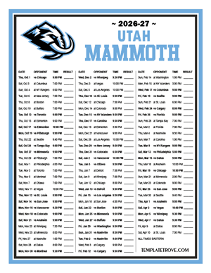 Utah Mammoth 2026-27 Printable Schedule