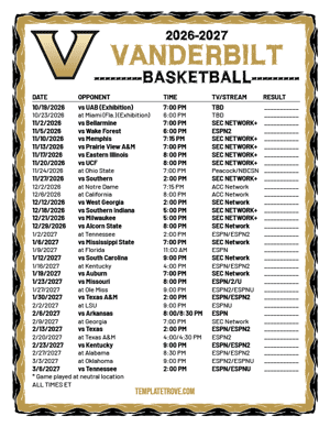 2024-25 Printable Vanderbilt Commodores Basketball Schedule