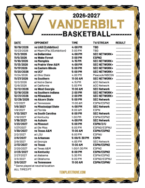 Vanderbilt Commodores Basketball 2026-27 Printable Schedule - Pacific Times