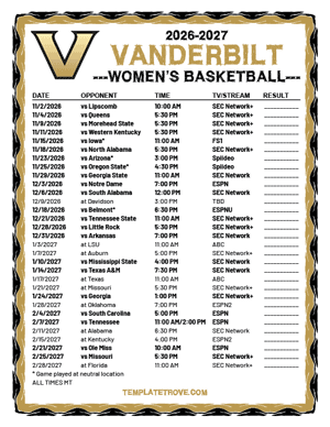 Vanderbilt Commodores women's basketball 2026-27 Printable Schedule - Mountain Times