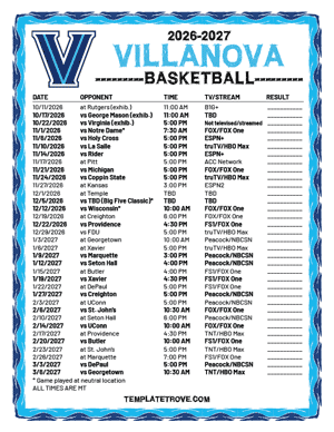 Villanova Wildcats Basketball 2026-27 Printable Schedule - Mountain Times