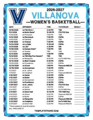 2024-25 Printable Villanova Wildcats Women's Basketball Schedule