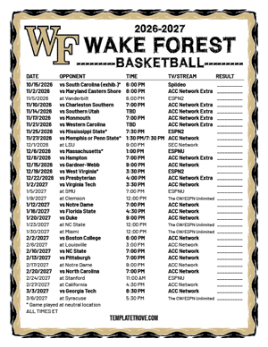 2024-25 Printable Wake Forest Demon Deacons Basketball Schedule