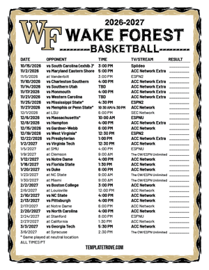 Wake Forest Demon Deacons Basketball 2026-27 Printable Schedule - Pacific Times