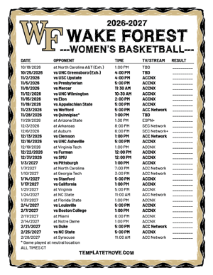 Wake Forest Demon Deacons women's basketball 2026-27 Printable Schedule - Central Times