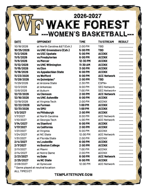 2025-26 Printable Wake Forest Demon Deacons Women's Basketball Schedule