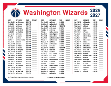 2026-27 Printable Washington Wizards Schedule - Central Times