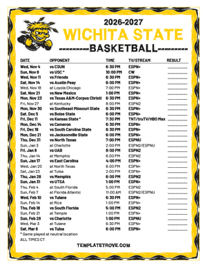 Wichita State Shockers Basketball 2026-27 Printable Schedule - Central Times