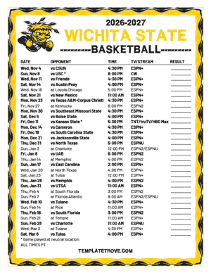Wichita State Shockers Basketball 2026-27 Printable Schedule - Pacific Times