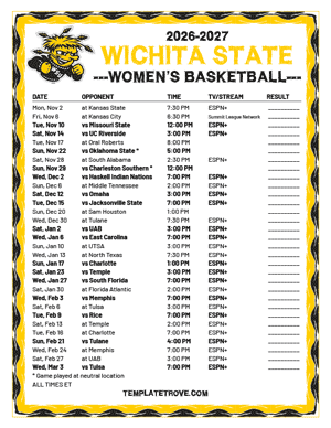 2024-25 Printable Wichita State Shockers Women's Basketball Schedule