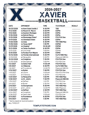 Xavier Musketeers Basketball 2026-27 Printable Schedule - Central Times