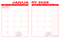 2028 Desk Calendar - Red