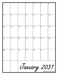 2031 Blank Monthly Calendar