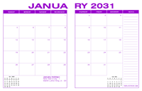 2031 Desk Calendar - Purple