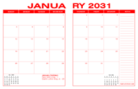 2031 Desk Calendar - Red