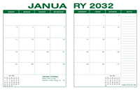 2032 Desk Calendar - Green