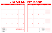 2032 Desk Calendar - Red