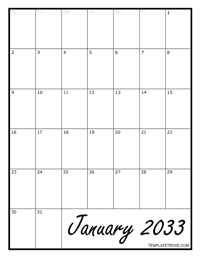 2033 Blank Monthly Calendar