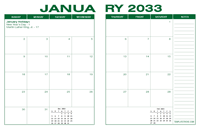 2033 Desk Calendar - Green
