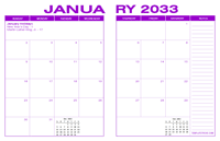 2033 Desk Calendar - Purple