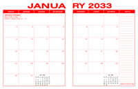 2033 Desk Calendar - Red