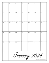 2034 Blank Monthly Calendar
