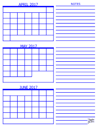 2017 3 Month Calendar - April, May and June