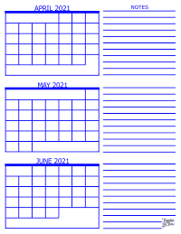 2021 3 Month Calendar - April, May and June