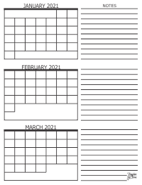 2021 - 3 Month Calendar