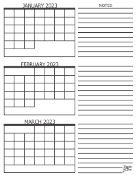 2023 - 3 Month Calendar