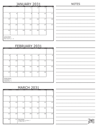 2031 - 3 Month Calendar