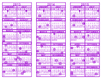 Purple 3 Year Calendar - 2013 - 2014 - 2015