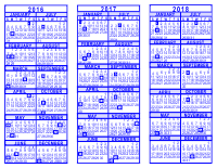 Blue 3 Year Calendar - 2016 - 2017 - 2018