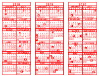 2018-19-20 3 Year Calendar - Red