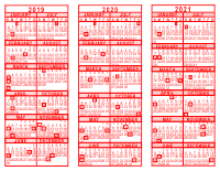 2019-20-21 3 Year Calendar - Red