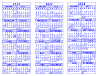 Blue 3 Year Calendar - 2020 - 2021 - 2022