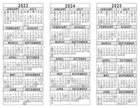2023 2024 2025 3 Year Calendar