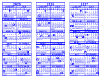 Blue 3 Year Calendar - 2024 - 2025 - 2026