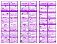 Purple 3 Year Calendar - 2024 - 2025 - 2026