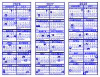 Blue 3 Year Calendar - 2026 - 2027 - 2028