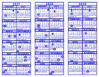Blue 3 Year Calendar - 2027 - 2028 - 2029