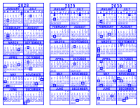 Blue 3 Year Calendar - 2028 - 2029 - 2030