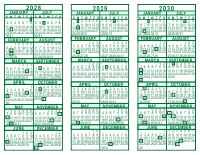 3 Year Calendar - 2028 through 2030