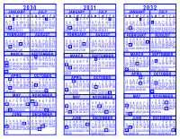 Blue 3 Year Calendar - 2030 - 2031 - 2032