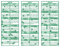 3 Year Calendar - 2030 through 2032