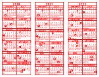 2030-31-32 3 Year Calendar - Red