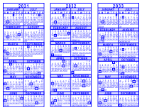Blue 3 Year Calendar - 2031 - 2032 - 2033