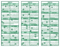 3 Year Calendar - 2031 through 2033